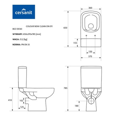 Компакт 575 Colour Clean On 011 с крышкой дюропласт soft-close (CCKZ1013501894), Cersanit Компакт 575 Colour Clean On 011 с крышкой дюропласт soft-close (CCKZ1013501894), Cersanit