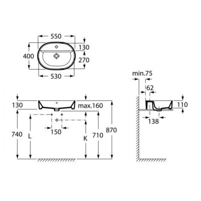 Умивальник Gap 550х400 (A3270Y0000), Roca Умивальник Gap 550х400 (A3270Y0000), Roca