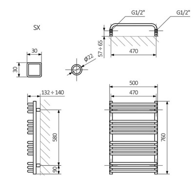 Рушникосушка 760x500 Alex WGALE076050K916SX Terma