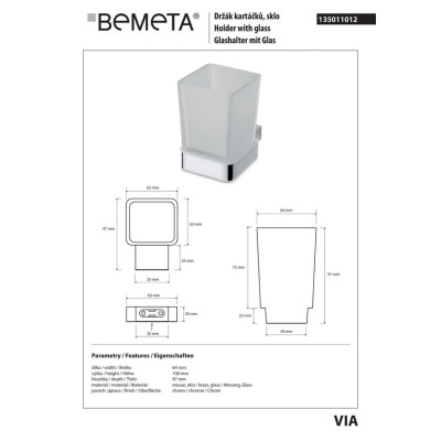 135011012 VIA Держатель+стакан Bemeta Чехия 135011012 VIA Держатель+стакан Bemeta Чехия