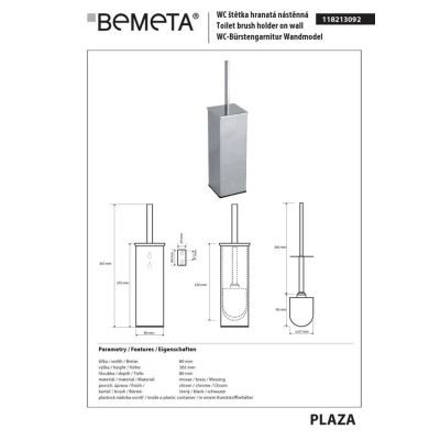 Туалетная щетка с держателем Plaza (118213092), Bemeta