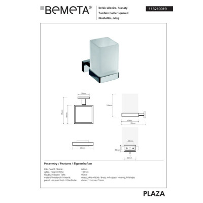 118210019 Plaza Держатель для стакана+стакан(стекло), Bemeta 118210019 Plaza Держатель для стакана+стакан(стекло), Bemeta
