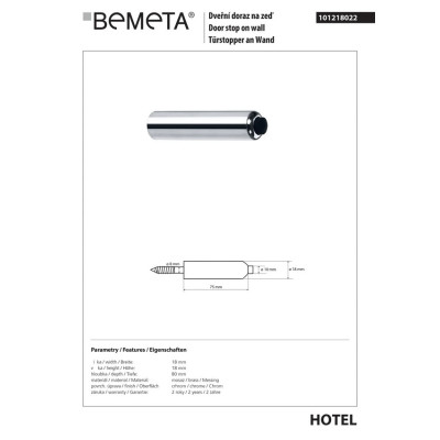 101218022 HOTEL:Oбмежувач для дверей на підлозі,хром Bemeta Чехія 101218022 HOTEL:Oбмежувач для дверей на підлозі,хром Bemeta Чехія