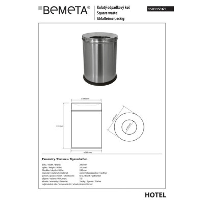 Мусорное ведро 7,5 л Hotel (150115161), Bemeta Мусорное ведро 7,5 л Hotel (150115161), Bemeta