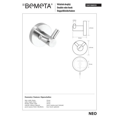 104106035 NEO гачок подвійний,нерж Bemeta Чехія