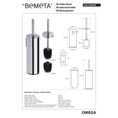 102313067 Omega Туалетна щітка чорна з тримачем(метал), Bemeta