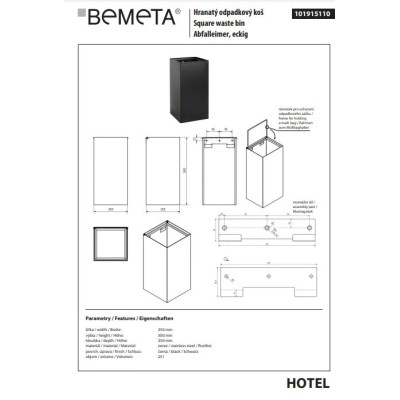 Відро для сміття підвісне 25 л Hotel 101915110 Bemeta