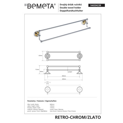 Полотенцедержатель Retro (144204238), Bemeta Полотенцедержатель Retro (144204238), Bemeta