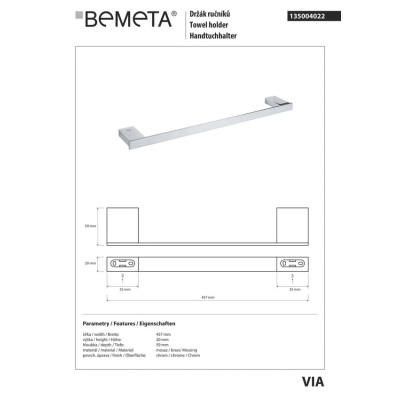 Полотенцедержатель Via (135004022), Bemeta Полотенцедержатель Via (135004022), Bemeta