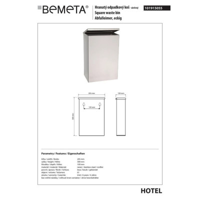 Відро для сміття підвісне 6 л Hotel (101915055), Bemeta Відро для сміття підвісне 6 л Hotel (101915055), Bemeta