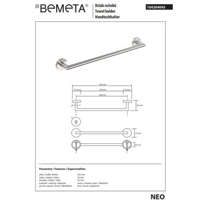 Полотенцедержатель Neo 104204045 Bemeta Полотенцедержатель Neo 104204045 Bemeta
