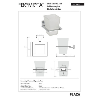 118110052 Plaza Держатель для стакана+стакан(стекло), Bemeta 118110052 Plaza Держатель для стакана+стакан(стекло), Bemeta