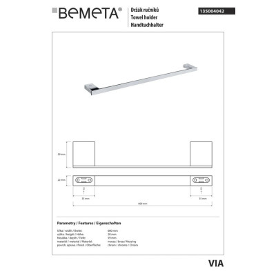 Полотенцедержатель Via (135004042), Bemeta Полотенцедержатель Via (135004042), Bemeta