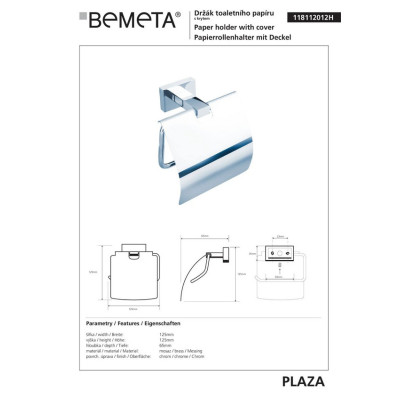 118112012 Plaza Тримач туалетного паперу з кришкою, Bemeta