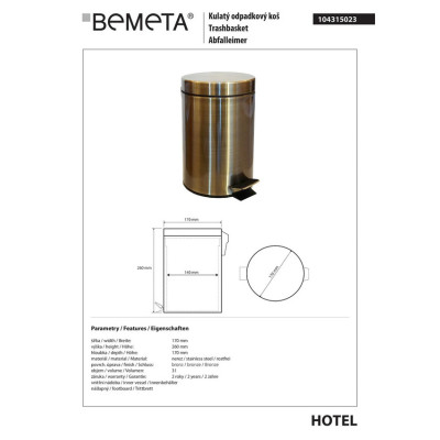 Мусорное ведро, бронза 104315023 Retro Bemeta Чехия Мусорное ведро, бронза 104315023 Retro Bemeta Чехия