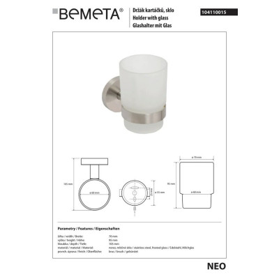 104110015 NEO держатель стакана+стакан,нерж Bemeta Чехия 104110015 NEO держатель стакана+стакан,нерж Bemeta Чехия