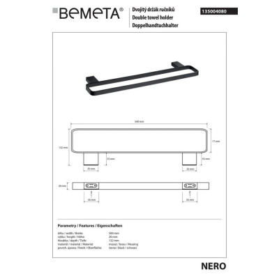 Полотенцедержатель Nero (135004080), Bemeta Полотенцедержатель Nero (135004080), Bemeta