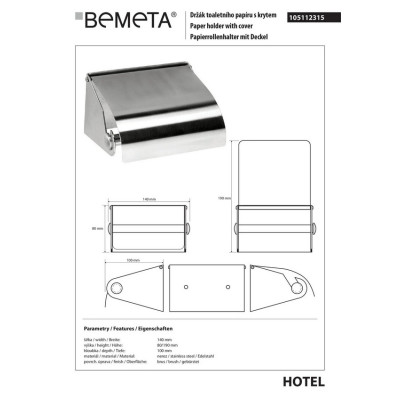 Тримач туалетного паперу 105112315 Hotel : з кришкою, нержавіюча сталь, хром Bemeta Чехія Тримач туалетного паперу 105112315 Hotel : з кришкою, нержавіюча сталь, хром Bemeta Чехія