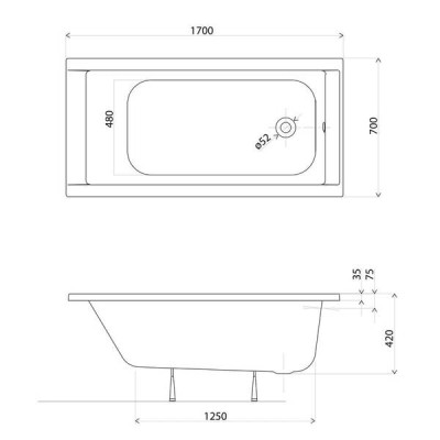 Ванна акрилова Kolo Supero 5343000 170x70 см з ніжками SN14