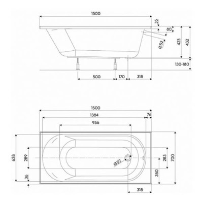 Ванна акрилова Kolo Opal Plus XWP1350 150х70 см Ванна акрилова Kolo Opal Plus XWP1350 150х70 см