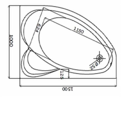 Ванна акрилова KOLO Supero 5536000 асиметрична, злив зліва, 150x100 см з ніжками SN14