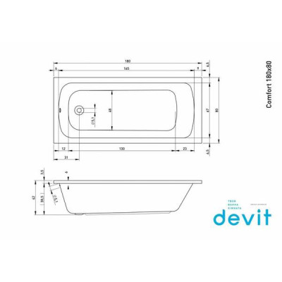 Ванна акрилова Devit Comfort 18080123 180х80 см з ніжками Ванна акрилова Devit Comfort 18080123 180х80 см з ніжками