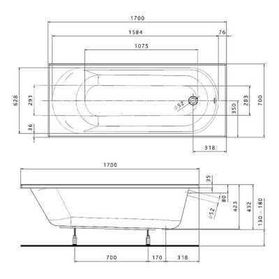 Ванна акрилова Kolo Opal Plus XWP137000N 170х70 см Ванна акрилова Kolo Opal Plus XWP137000N 170х70 см