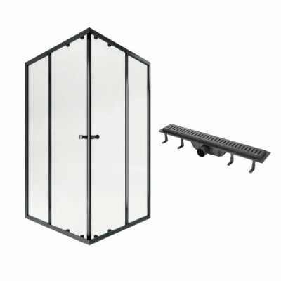 Комплект для душа Qtap: Душевая кабина Pisces 109-11SC5, квадрат, 90-105x90-105, стекло 5мм Clear + Линейный трап QT Dry FF304-600MBLA