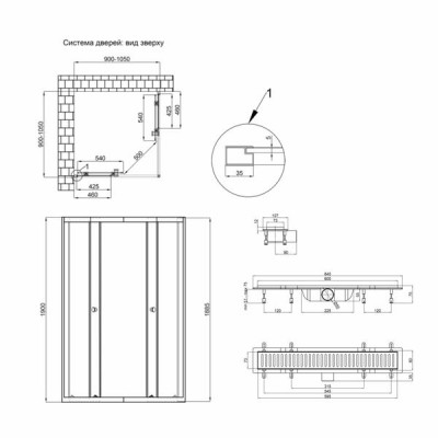 Комплект для душа Qtap: Душевая кабина Pisces 109-11SC5, квадрат, 90-105x90-105, стекло 5мм Clear + Линейный трап QT Dry FF304-600MBLA Комплект для душа Qtap: Душевая кабина Pisces 109-11SC5, квадрат, 90-105x90-105, стекло 5мм Clear + Линейный трап QT Dry FF304-600MBLA