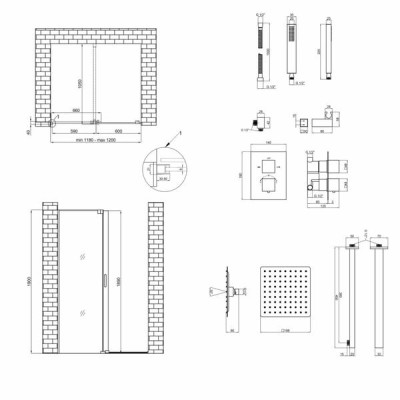 Готовое решение Qtap 14: Стена Walk-In GLIDE, 120x190 + Душ. набор скрытого монтажа с термостатом Готовое решение Qtap 14: Стена Walk-In GLIDE, 120x190 + Душ. набор скрытого монтажа с термостатом