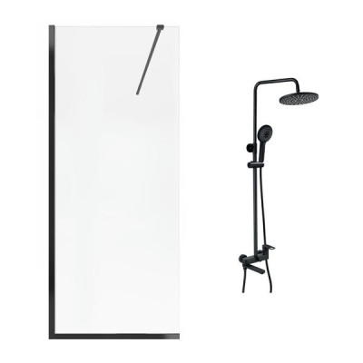 Qtap набор: Стена Walk-in 110 BLM + Душевая система на три потребителя (STDBLM2011C8 + QTJAY111BLM45549)