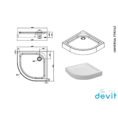 Душовий піддон Devit Universal FTR3162 100x100х 15 см чверть кола Душовий піддон Devit Universal FTR3162 100x100х 15 см чверть кола