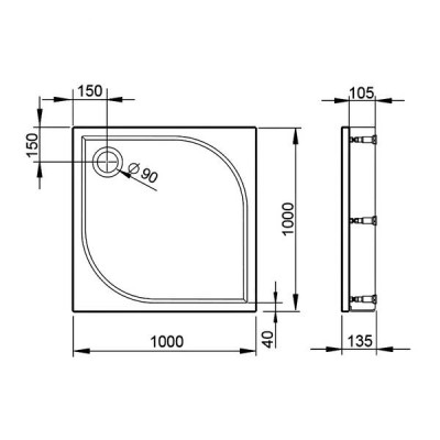 Душовий піддон Devit Universal FTR4110 100х100х13,5 см квадратний з ніжками, панелю, сифоном