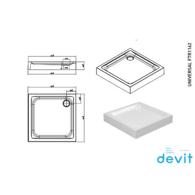Душовий піддон Devit Universal FTR1162 90x90х13,5 см квадратний