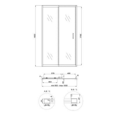 Душевая дверь в нишу Qtap Taurus CRM209-1.C6 90-100x185 см, стекло Clear 6 мм, покрытие CalcLess