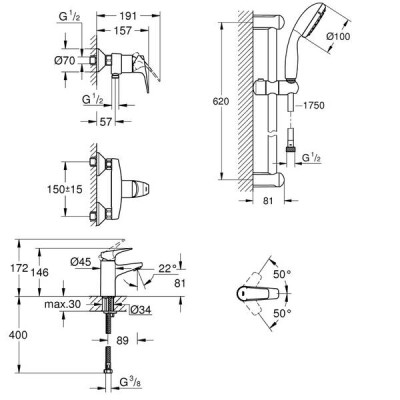 Набір змішувачів для душу Grohe Bau Flow UA121630S