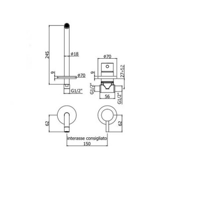 Змішувач прихованого монтажу для раковини Paffoni Light LIG 007 NO70 Змішувач прихованого монтажу для раковини Paffoni Light LIG 007 NO70