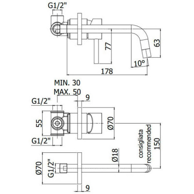Змішувач прихованого монтажу для раковини Paffoni Light LIG006ST70 вилив 178 мм, колір - сталь Змішувач прихованого монтажу для раковини Paffoni Light LIG006ST70 вилив 178 мм, колір - сталь
