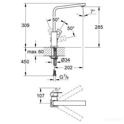 Змішувач для кухні Grohe Eurocube 31255000 Змішувач для кухні Grohe Eurocube 31255000