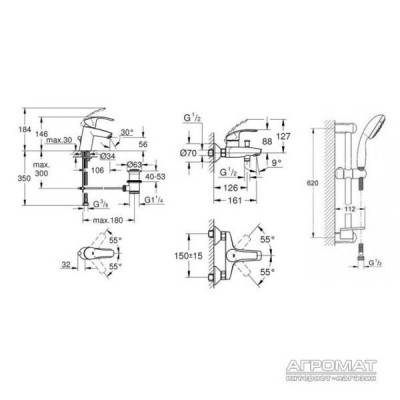 Набір змішувачів Grohe Eurosmart 12323800 змішувач для раковини + змішувач для ванни + душовий комплект Набір змішувачів Grohe Eurosmart 12323800 змішувач для раковини + змішувач для ванни + душовий комплект