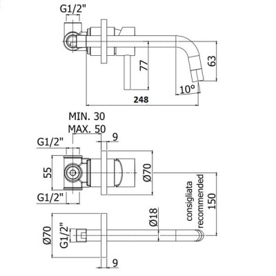 Змішувач прихованого монтажу для раковини Paffoni Light LIG 007 CR 70 Змішувач прихованого монтажу для раковини Paffoni Light LIG 007 CR 70