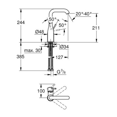 Змішувач для раковини Grohe Essence 24177KF1 L чорний Змішувач для раковини Grohe Essence 24177KF1 L чорний