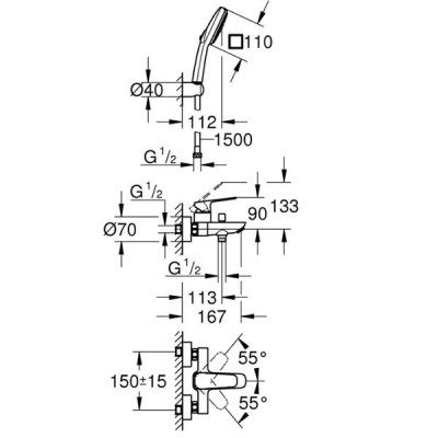 Змішувач для ванни Grohe Cubeo 1018142430 з ручним душем, чорний матовий Змішувач для ванни Grohe Cubeo 1018142430 з ручним душем, чорний матовий