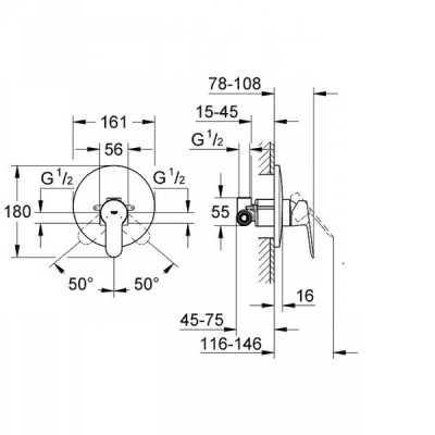 Змішувач для душу прихованого монтажу Grohe BauEdge 29078000 Змішувач для душу прихованого монтажу Grohe BauEdge 29078000