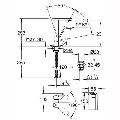 Змішувач для раковини Grohe Plus 23959003 із температурним дисплеєм Змішувач для раковини Grohe Plus 23959003 із температурним дисплеєм