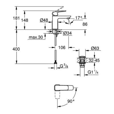 Змішувач для раковини Grohe Cubeo 1017322430 чорний матовий Змішувач для раковини Grohe Cubeo 1017322430 чорний матовий