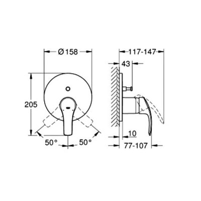 Змішувач прихованого монтажу для ванни/душу Grohe Eurosmart 24043002 хром Змішувач прихованого монтажу для ванни/душу Grohe Eurosmart 24043002 хром