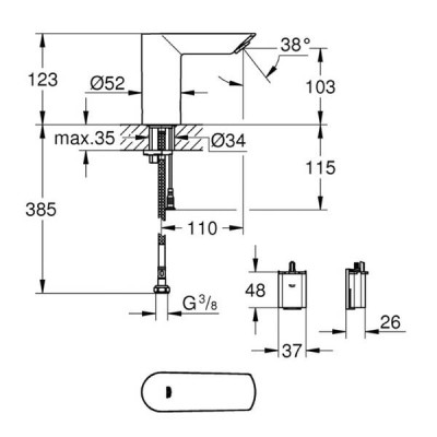 Змішувач для раковини Grohe Bau Cosmopolitan E 36452000 сенсорний, хром Змішувач для раковини Grohe Bau Cosmopolitan E 36452000 сенсорний, хром
