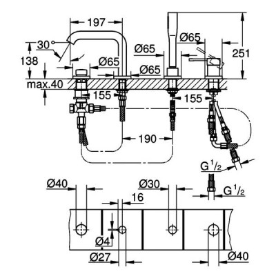 Змішувач для ванни Grohe Essence 25251KF1 чорний Змішувач для ванни Grohe Essence 25251KF1 чорний
