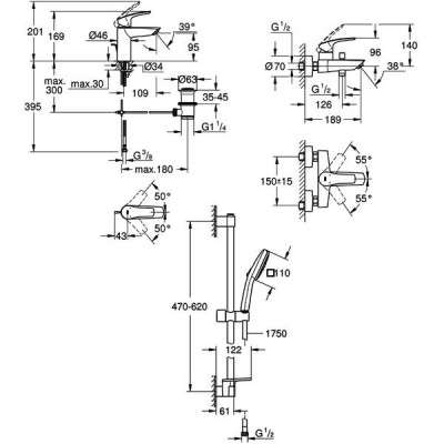 Набiр змiшувачiв 3 в 1 для ванни Grohe Eurosmart UA123238S3 Набiр змiшувачiв 3 в 1 для ванни Grohe Eurosmart UA123238S3